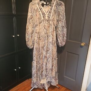 Dress Forum Long Sleeve Paisley Dress in Cream and Brown